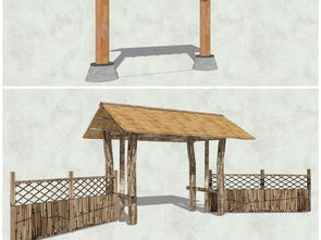 精品田園風格農村鄉(xiāng)村農家樂入口大門su模型設計模型下載